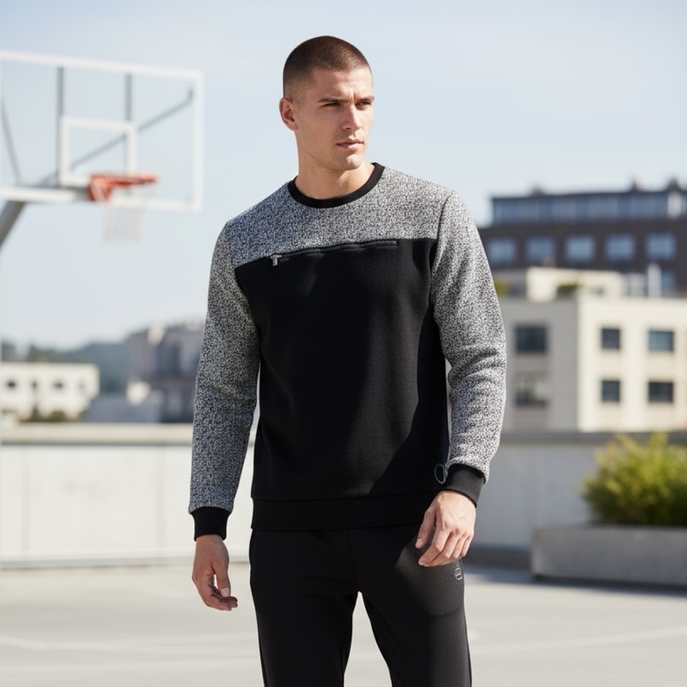 Calvin Klein Men's Sweater in Black and Gray slim fit crewneck